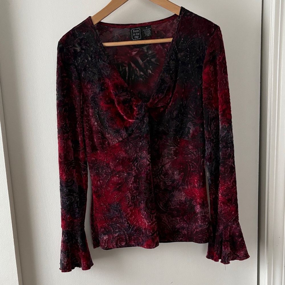 Suzie in the city Y2K Baby Doll Burnout Velvet Bell Sleeves Blouse M